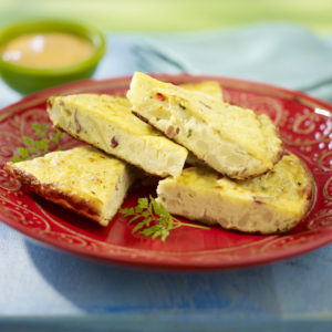 Fritatta on a red plate beauty image