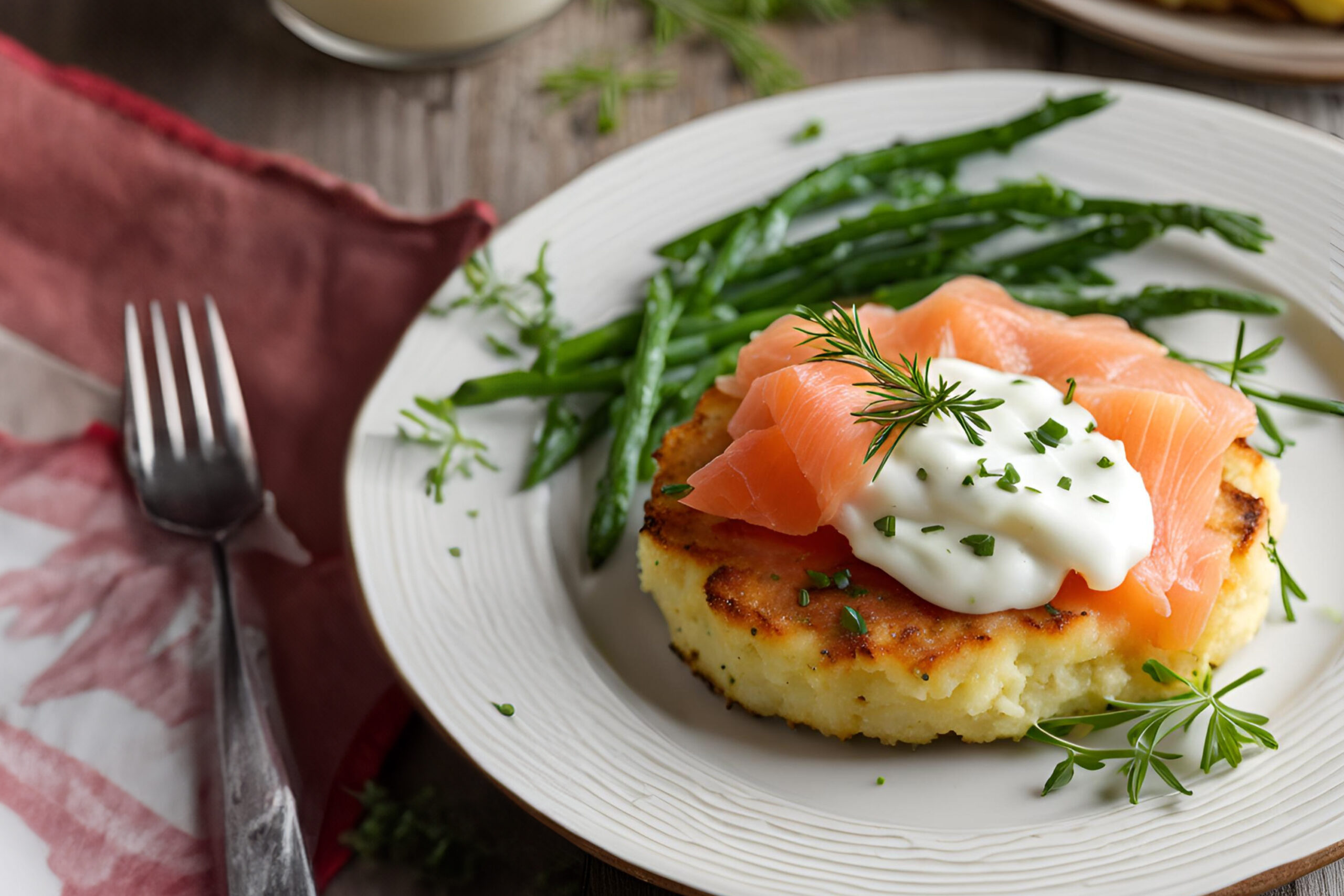 Potato Pancakes with Tzatziki and Smoked Salmon on top